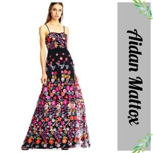 Aidan Mattox Floral Embroidered Mesh A-line Gown